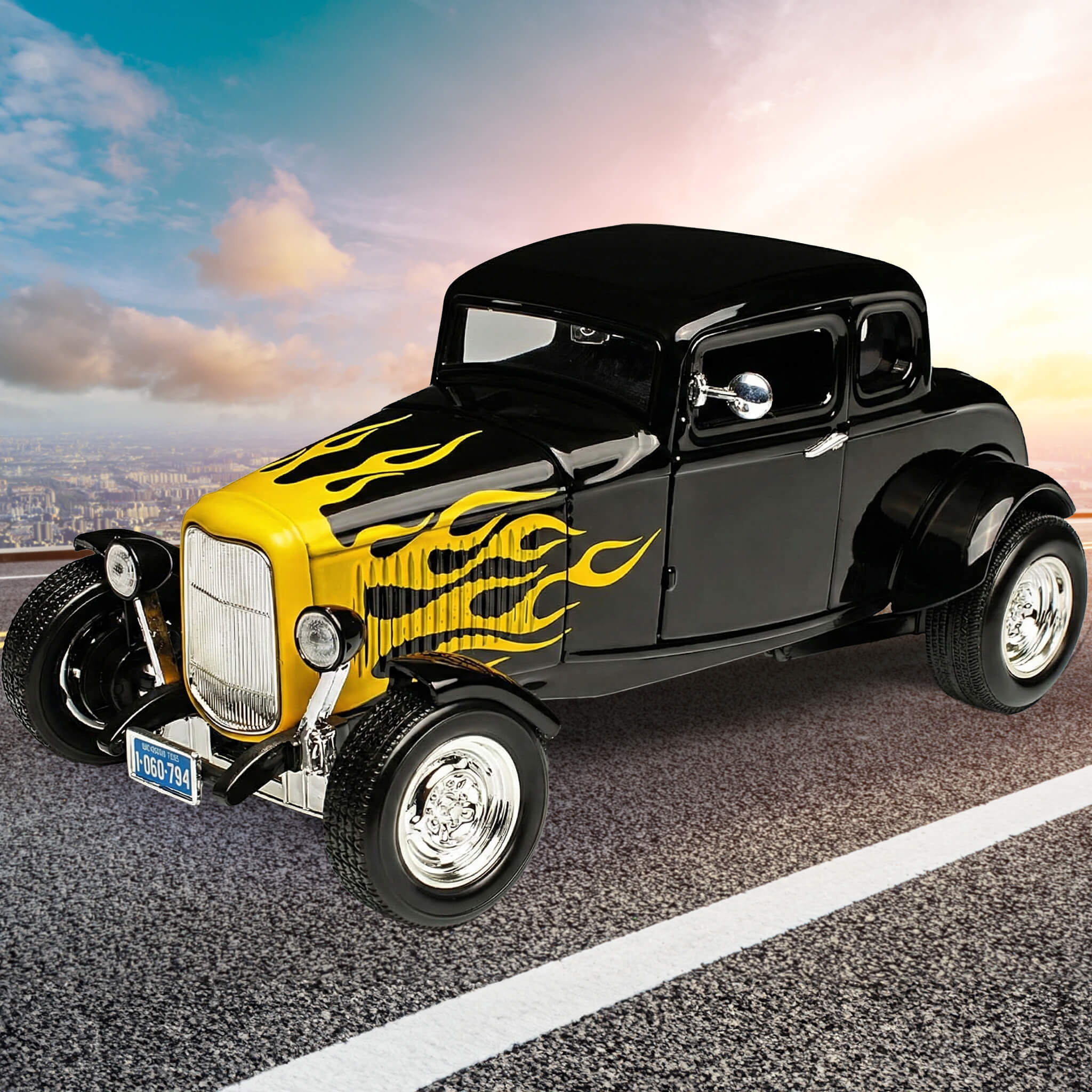 1932 Ford Coupe - Black & Yellow Flames - Image 2