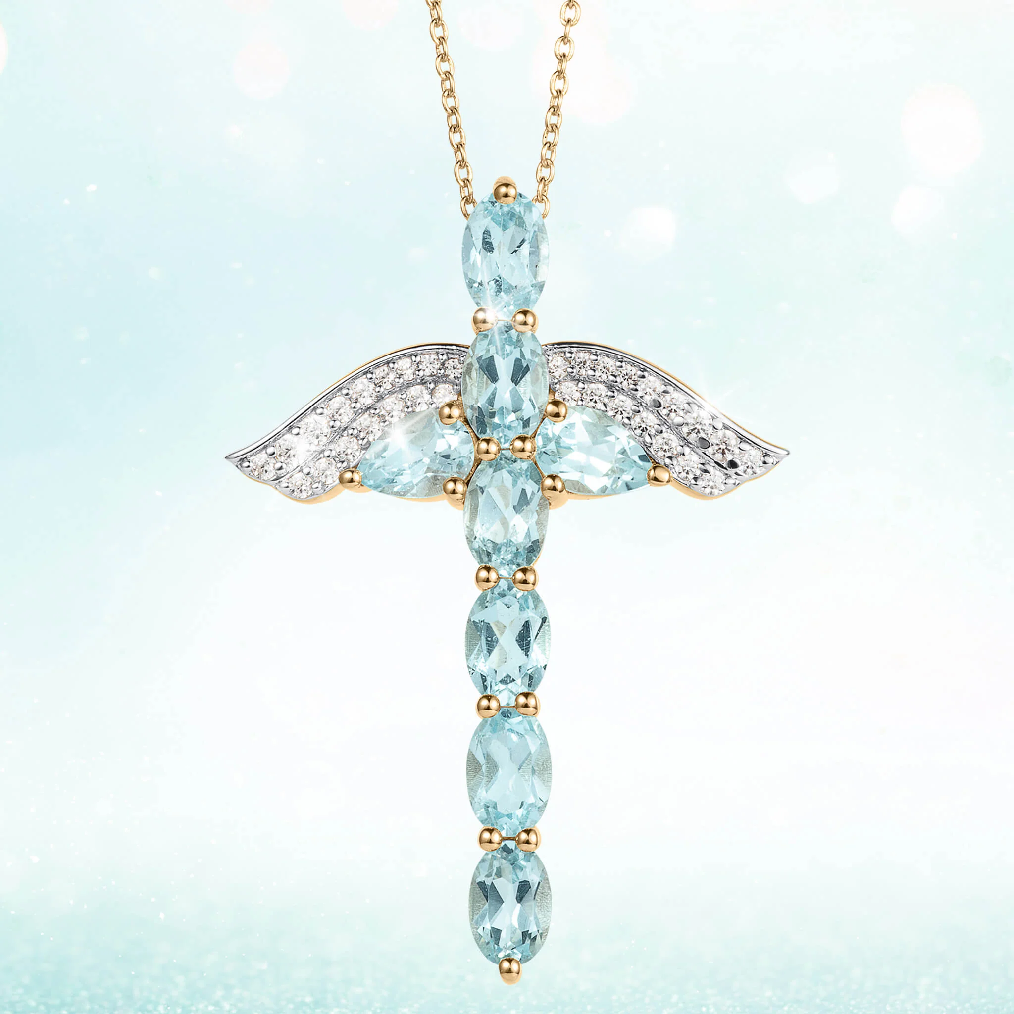 Angel Wings Topaz Cross Pendant - Image 2