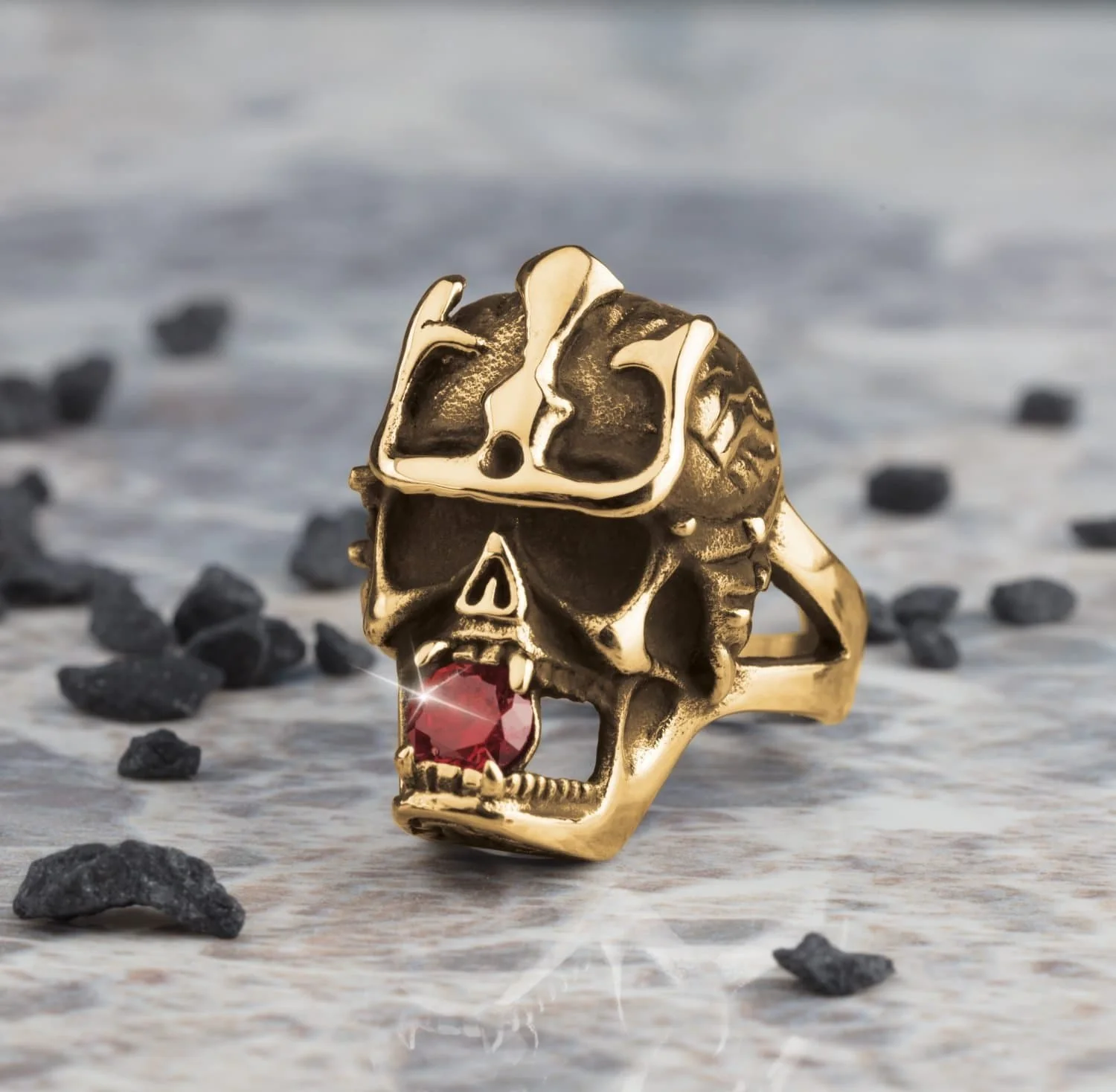 Azteca Skull Gold Men's Ring - Image 2