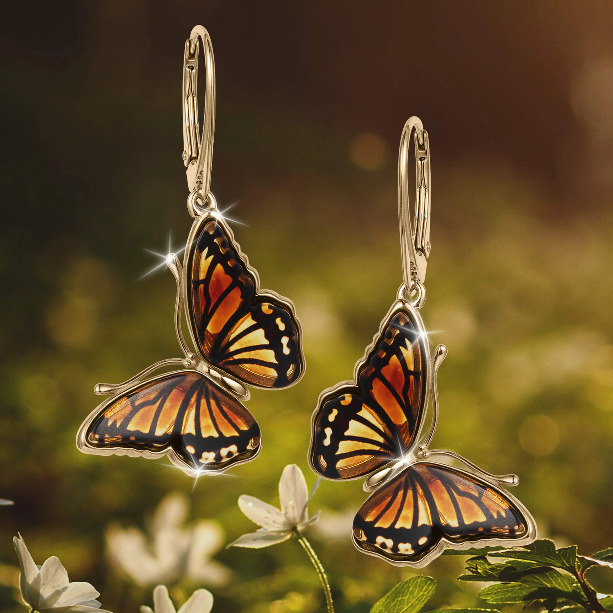 Baltic Amber Butterfly Earrings - Image 2