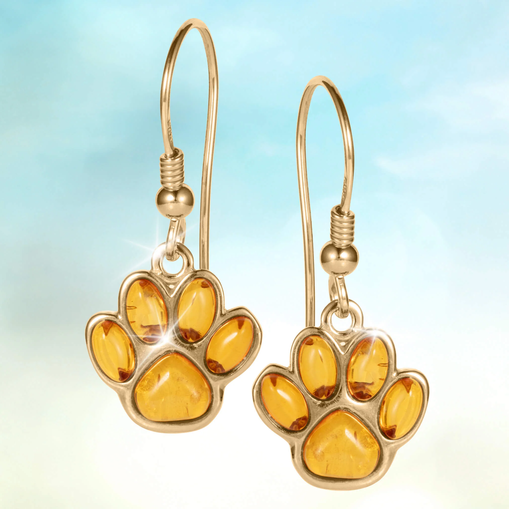 Baltic Amber Golden Paw Earrings - Image 2