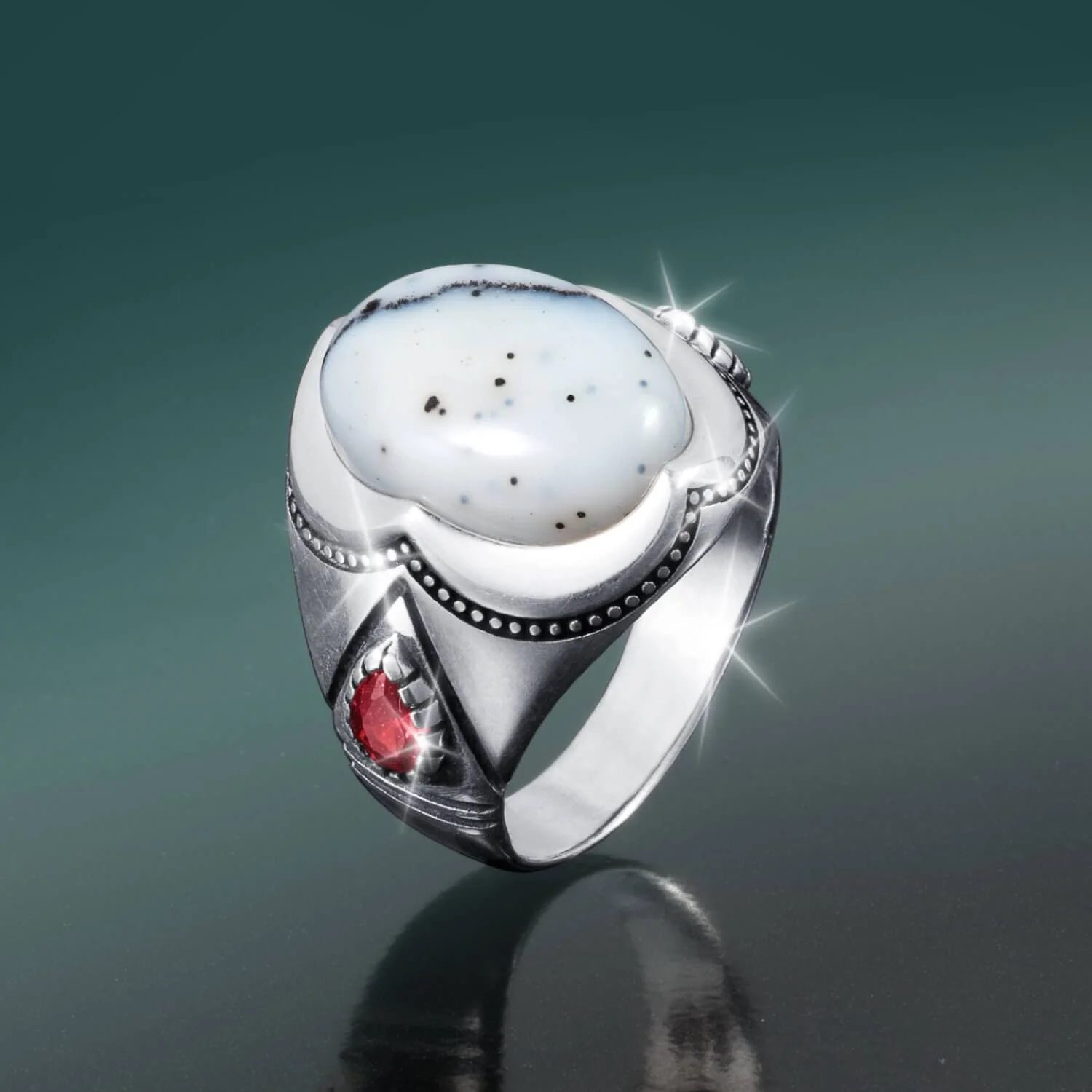 Bianco Dendritic Opal Men's Ring - Image 2