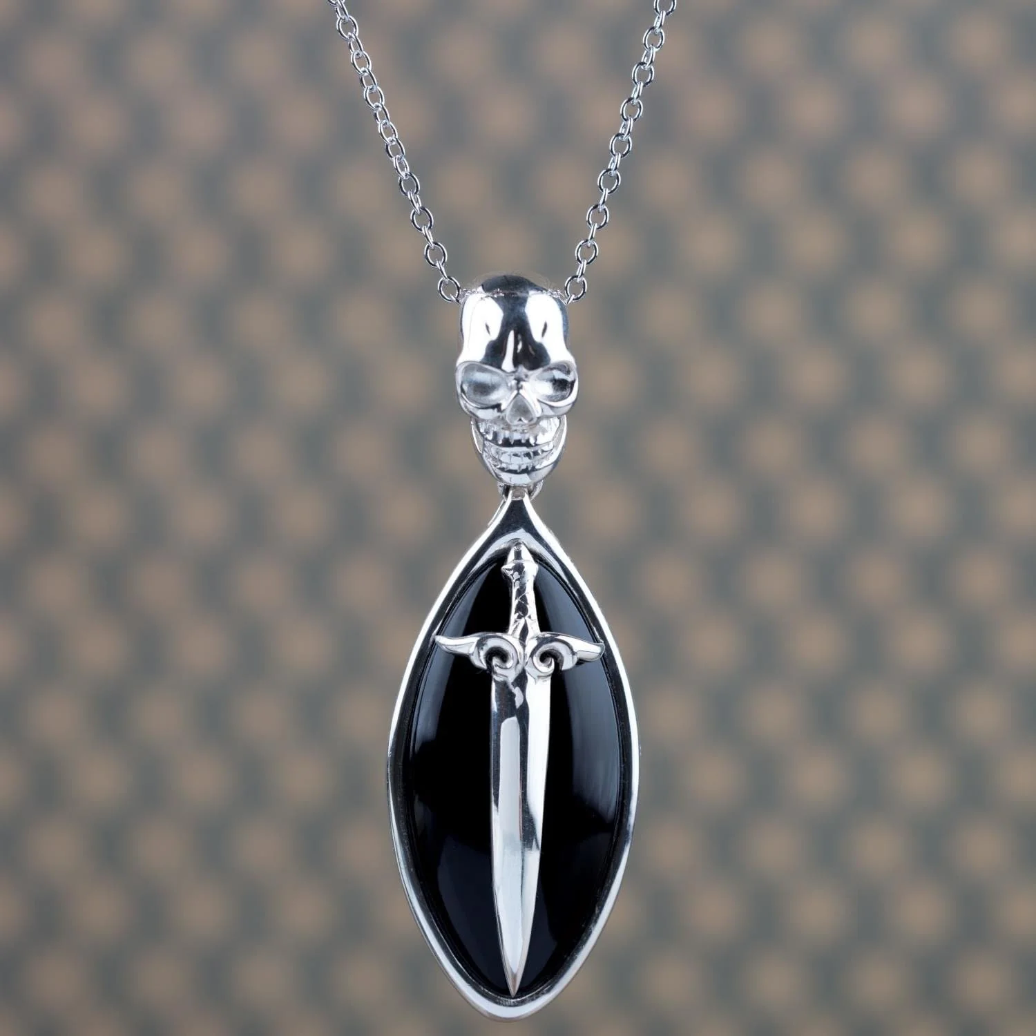 Black Agate Skull Rhodium Pendant - Image 2