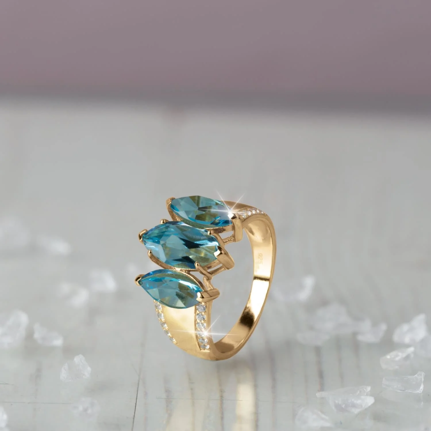 Blue Topaz Marquise Trilogy Ring - Image 3