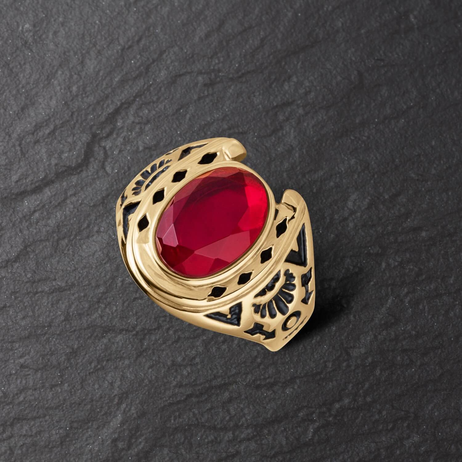 Fire Red Horseshoe Ring - Image 2