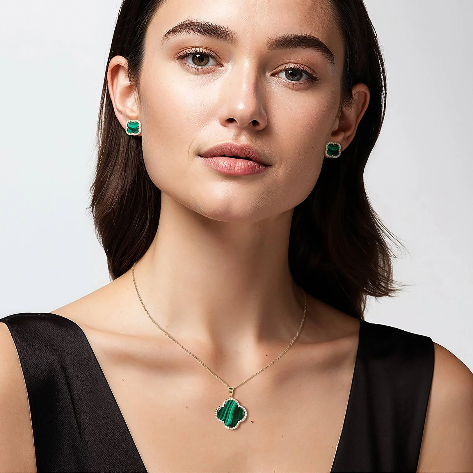 Fortuna Clover Malachite Earrings - Image 4