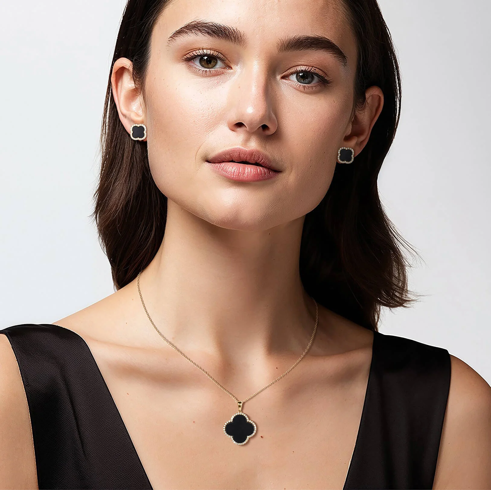Fortuna Clover Onyx Earrings - Image 3