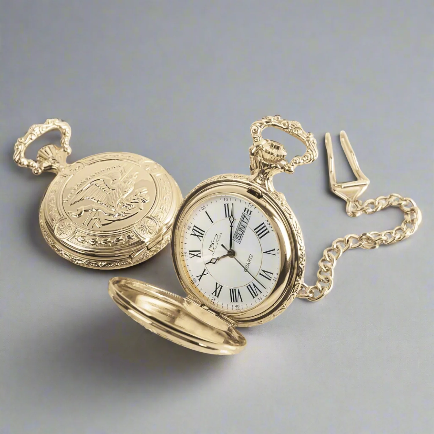 Golden American Eagle Hunter Pocket Watch & Chain - Image 3