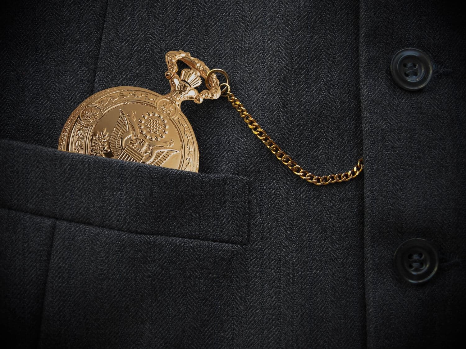 Golden American Eagle Hunter Pocket Watch & Chain - Image 5