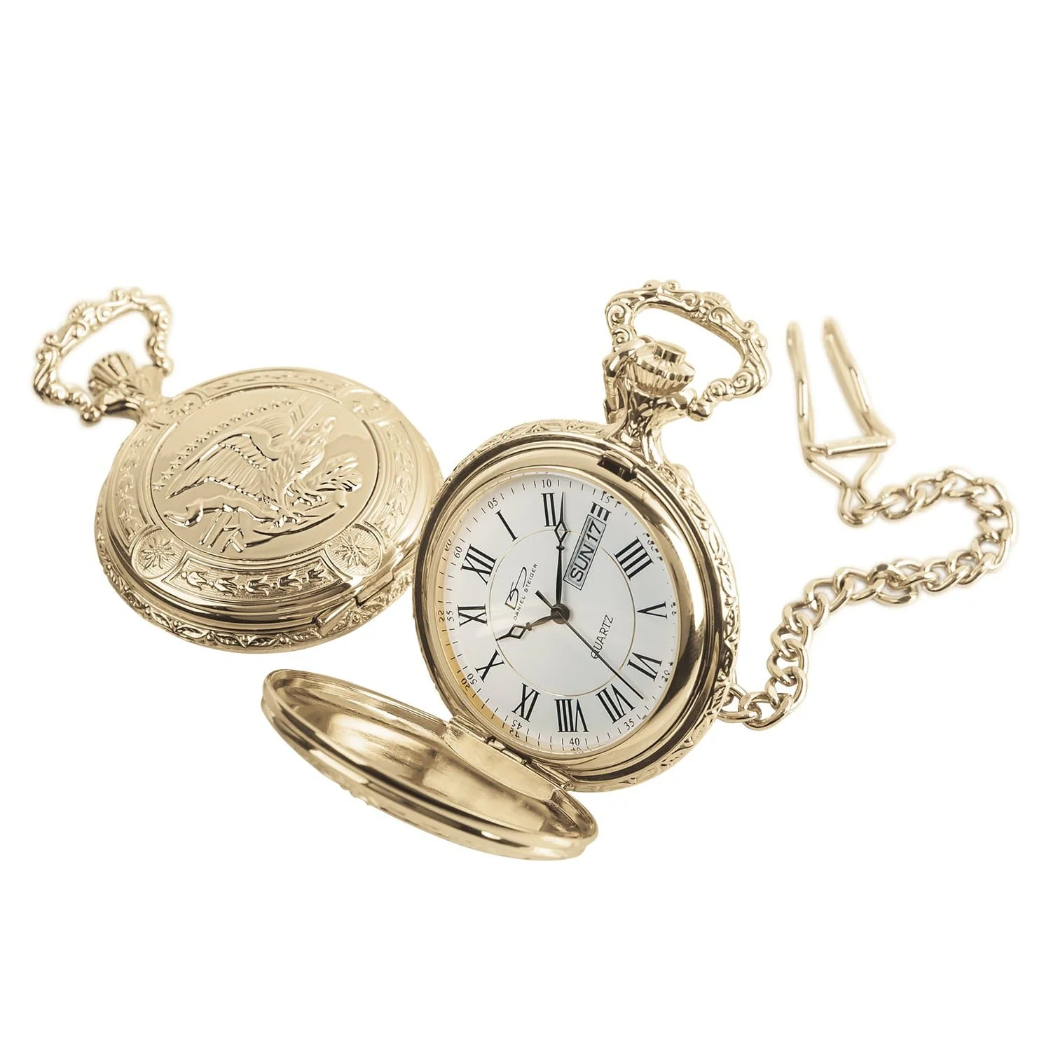 Golden Flying Eagle Hunter Pocket Watch & Chain - Image 3