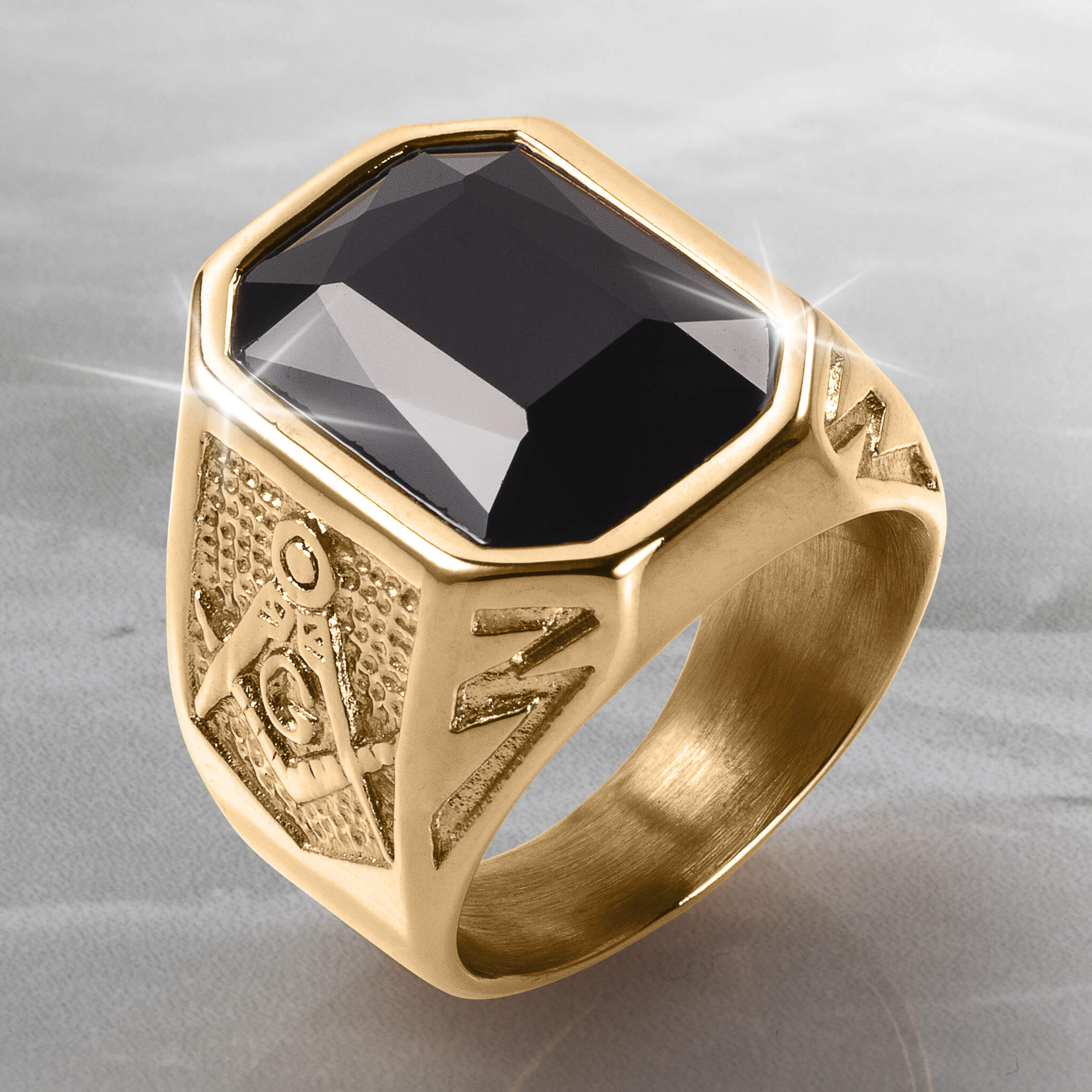 Golden Masonic Black Men’s Ring - Image 2