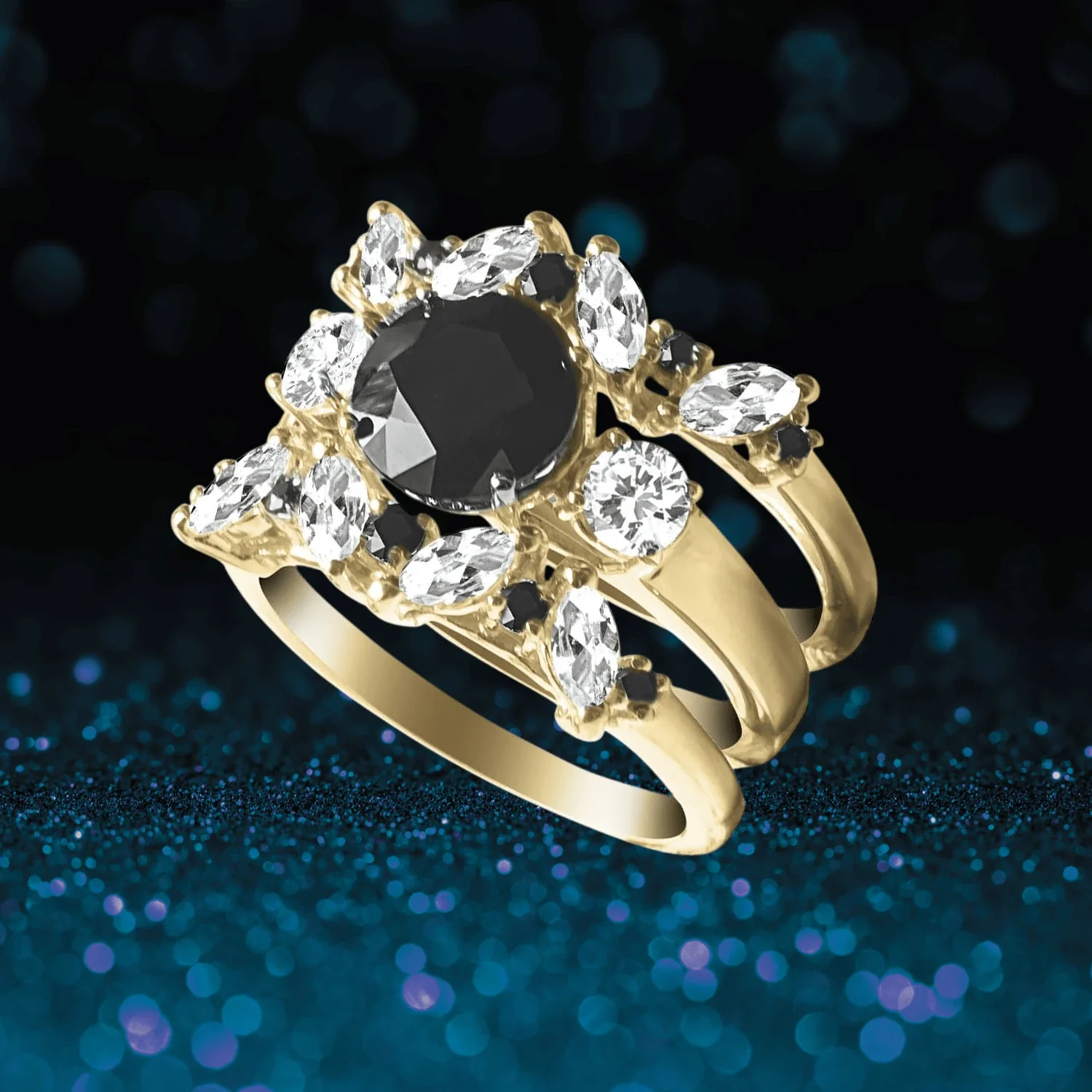 Kate Midnight Sapphire Trio Ring - Image 2
