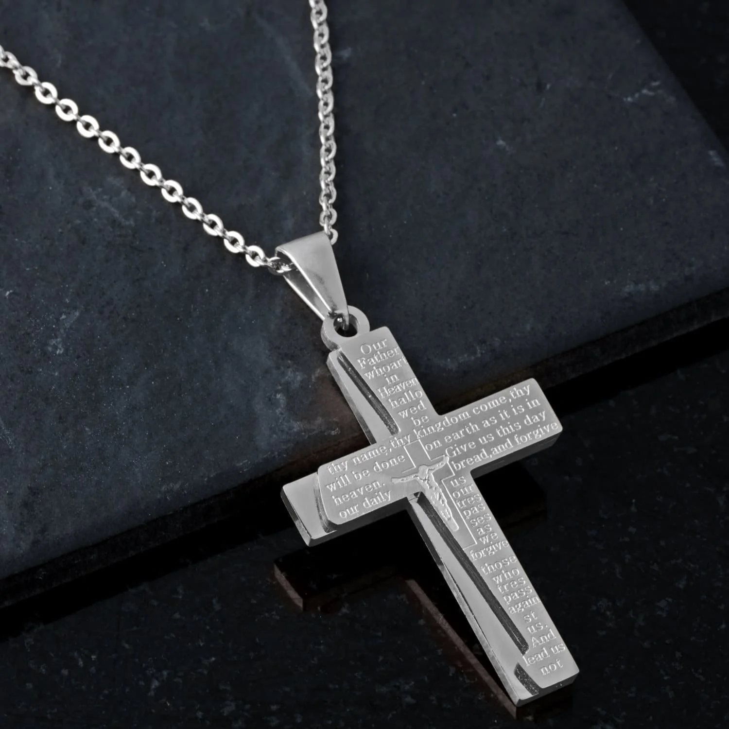 Lords Prayer Contemporary Steel Cross - Image 2