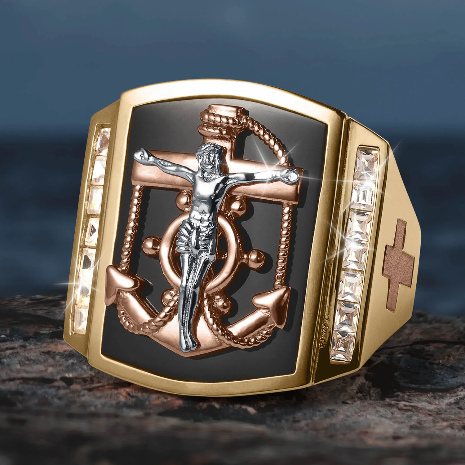 Mariner's Cross Onyx Men's Ring - Image 2