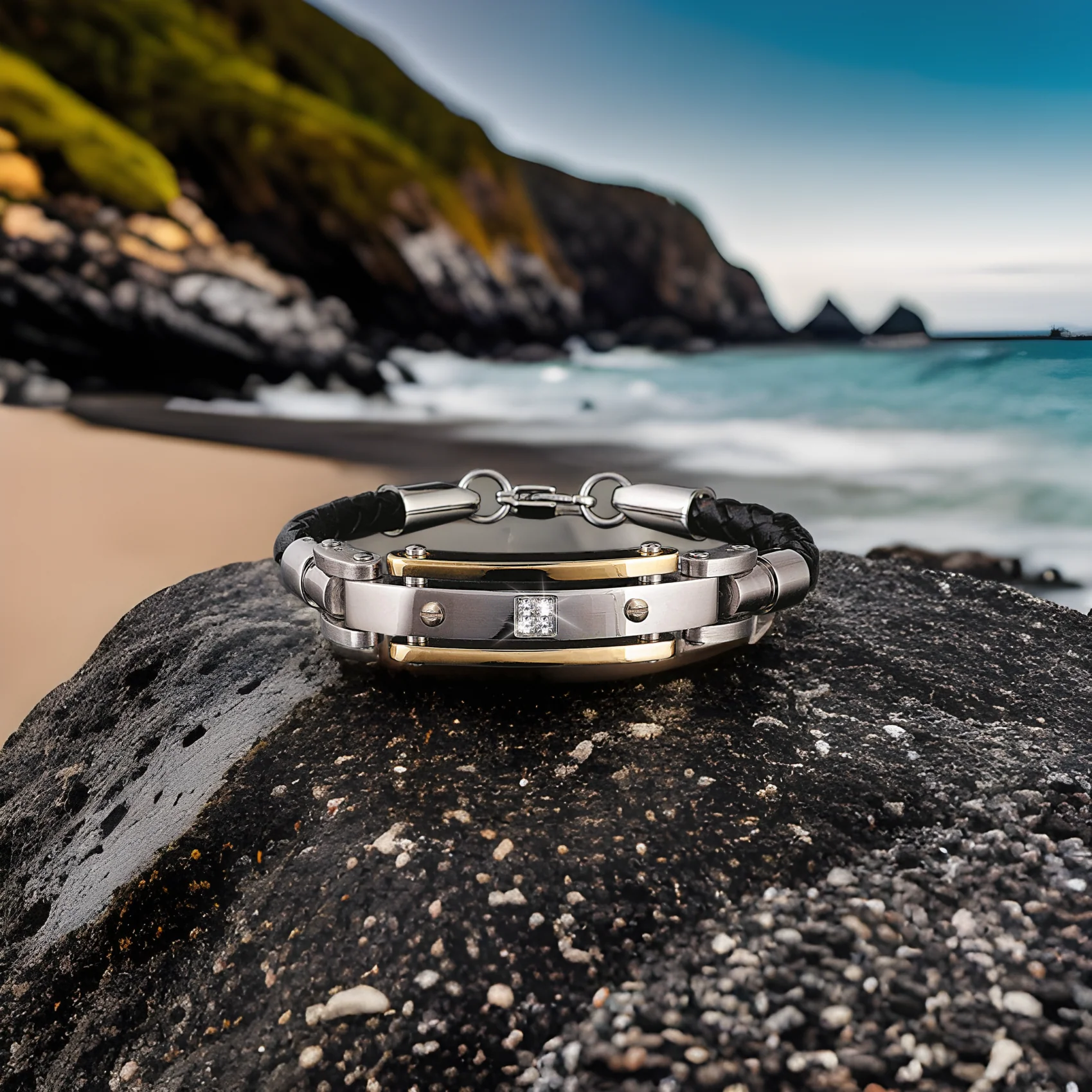 Men's Diamond Leather Bracelet - Image 6
