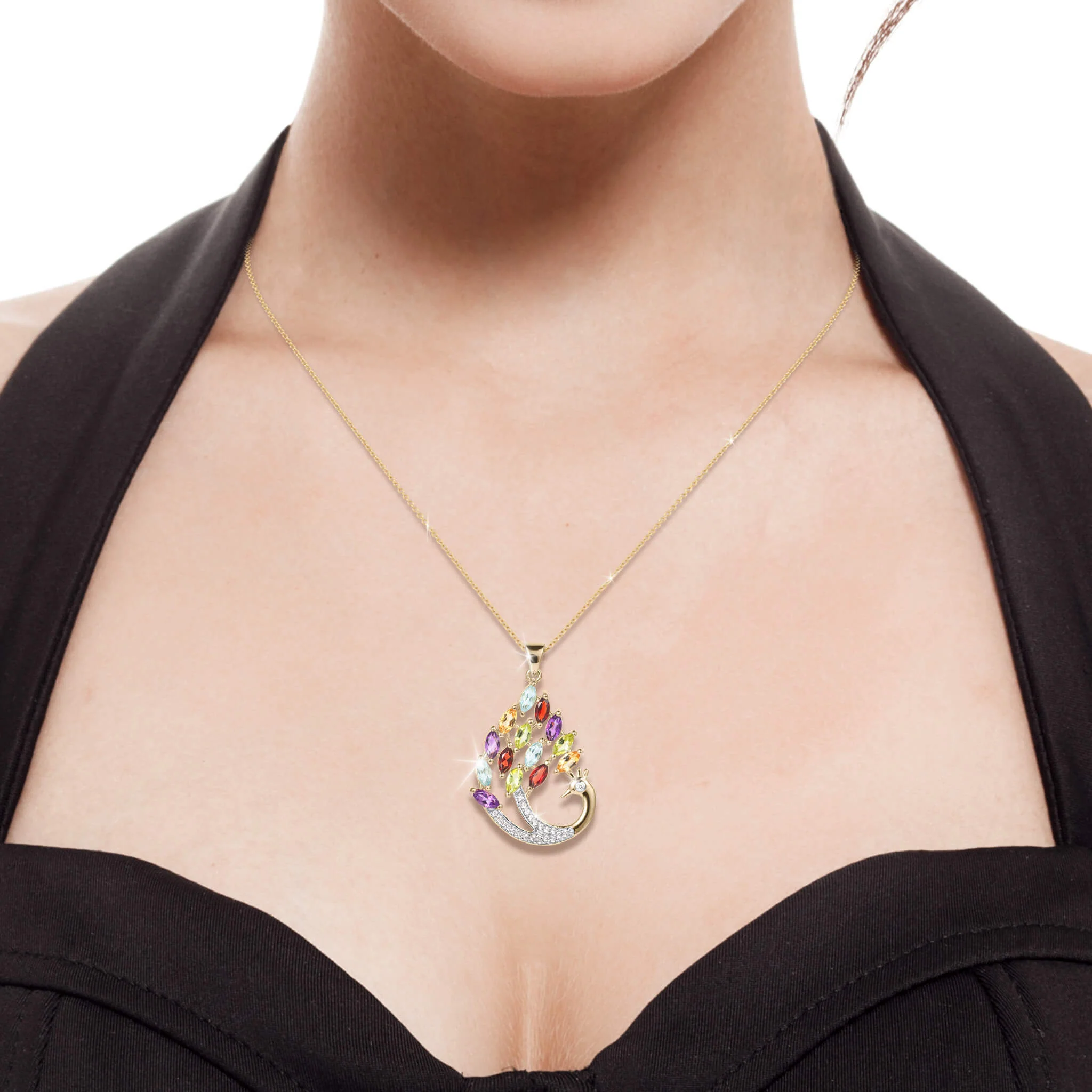 Rainbow Gemstone Peacock Pendant - Image 4