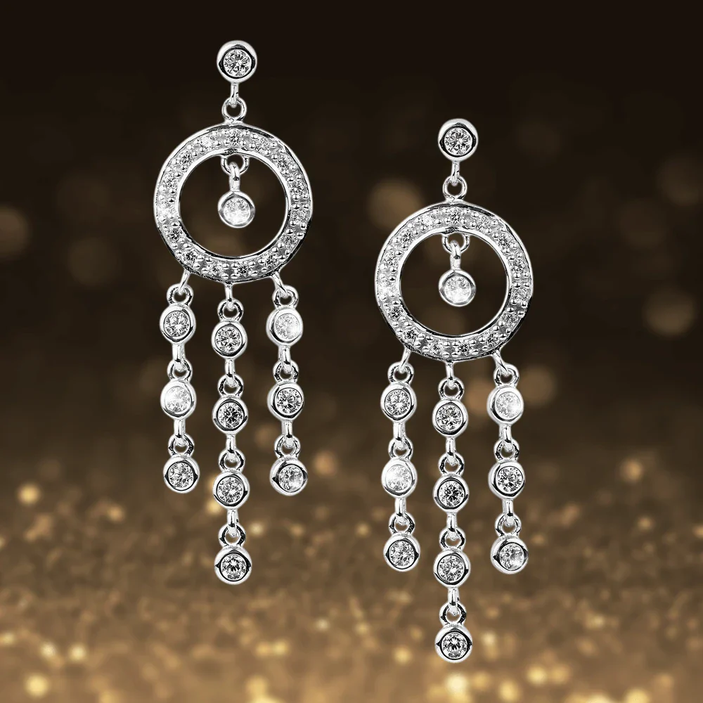 Raindrop Chandelier Rhodium Earrings - Image 2