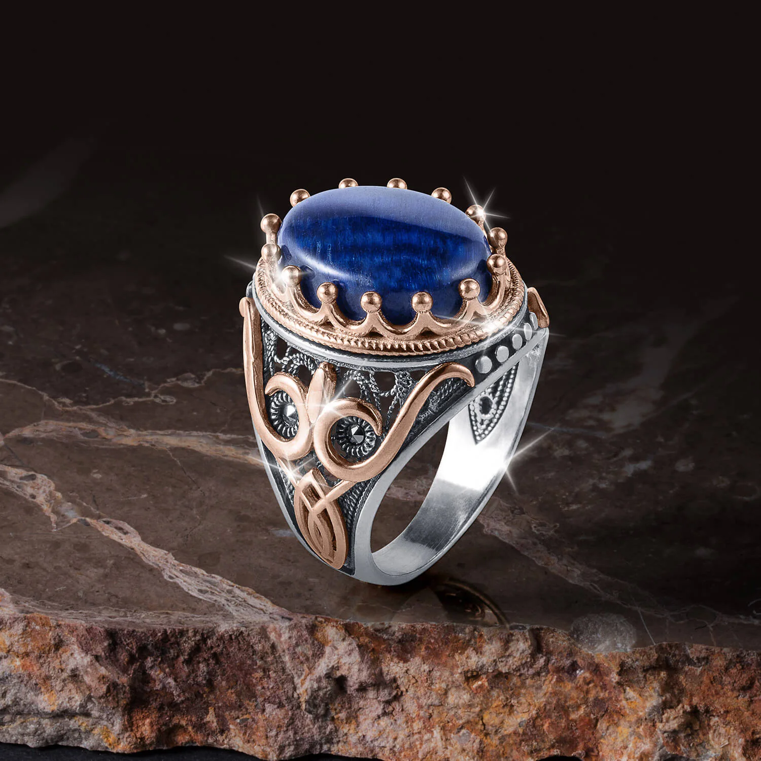 Regalia Blue Tiger's Eye Men's Ring - Image 2