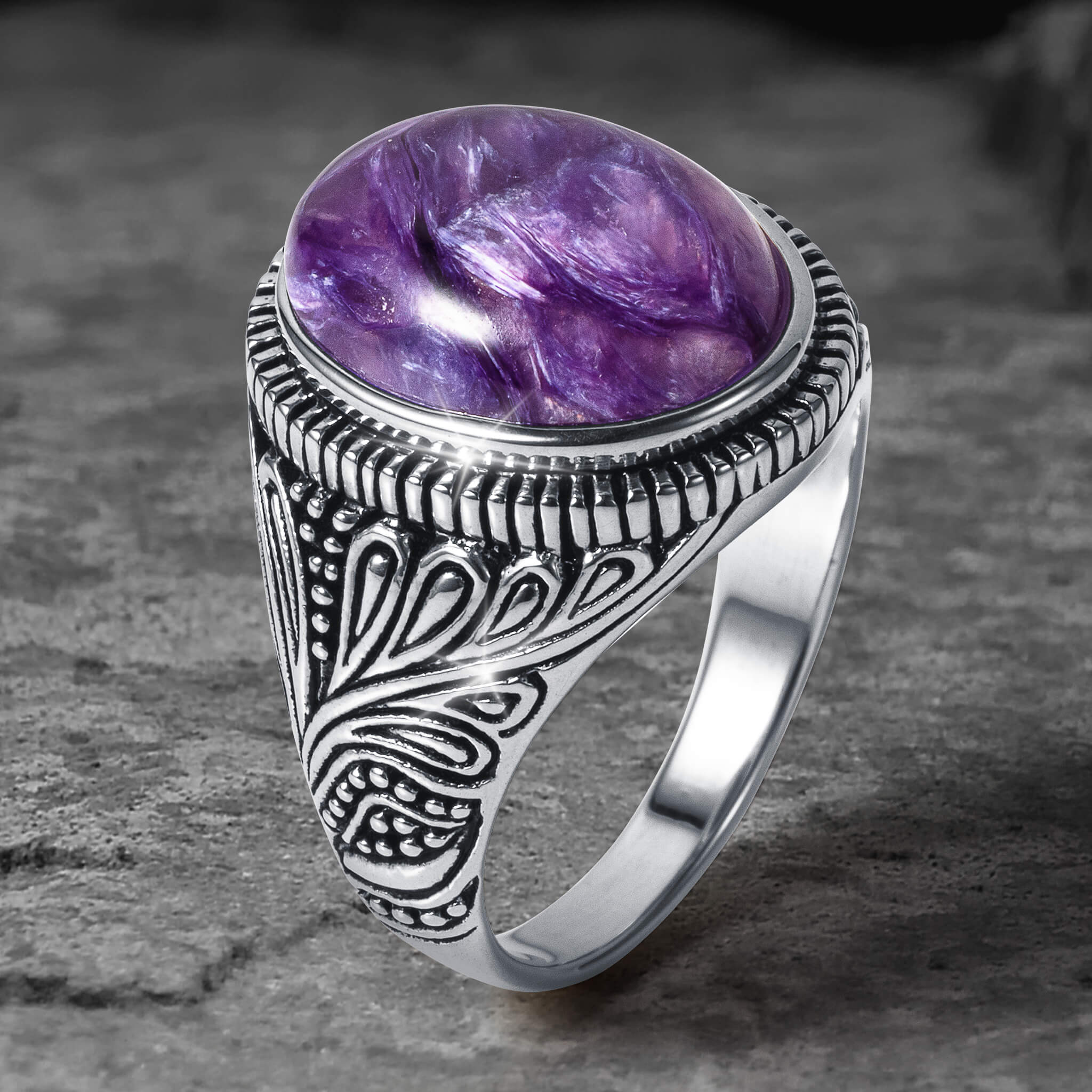 Royal Charoite Men’s Ring - Image 2