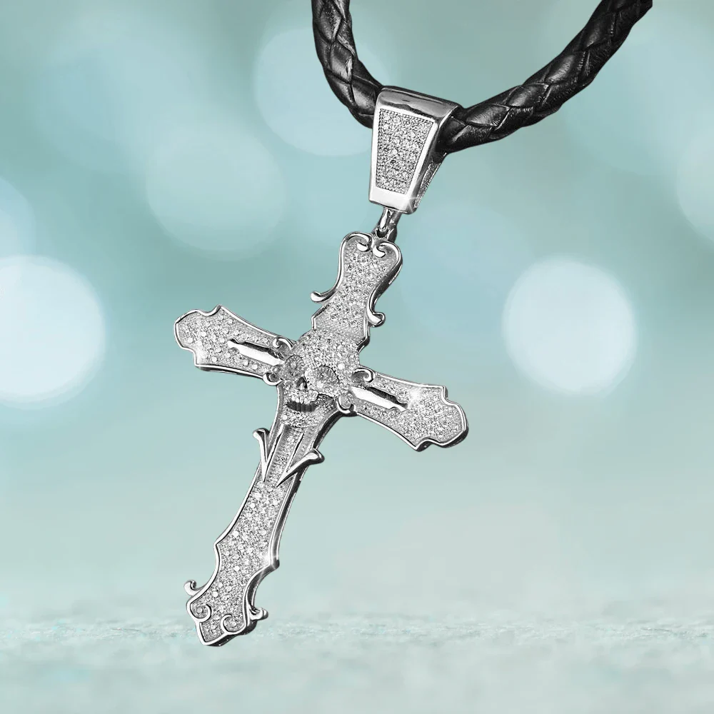 Skull Cross Rhodium Pendant - Image 2